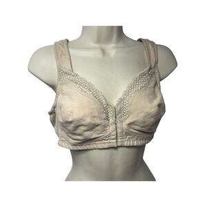 Exquisite Form Bra Womens 38B Beige Lace Longline Wireless Front Close Unpadded
